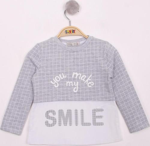 Toontoy Kız Çocuk Kareli Kumaşlı Smile Baskılı T-Shirt
