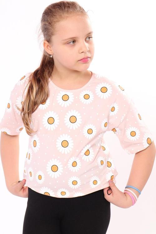 Toontoy Kız Çocuk Komple Papatya Baskılı Tişört