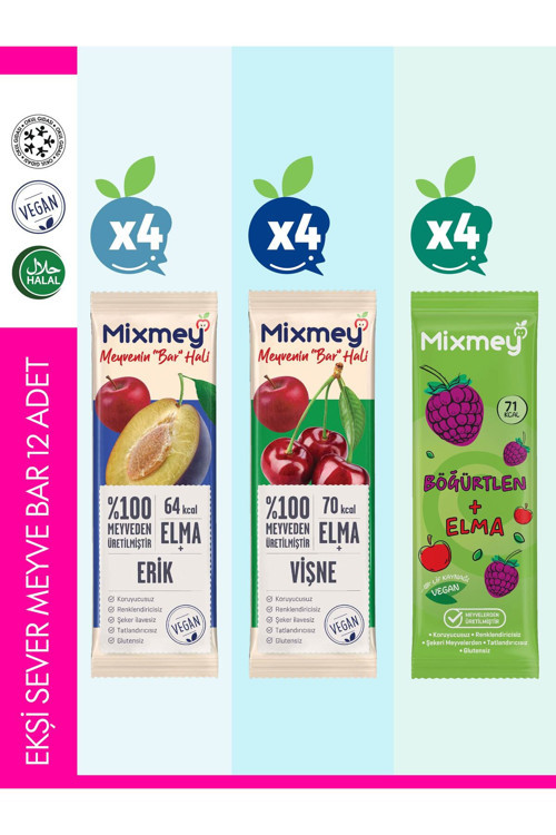 Ekşi Sever Meyve Bar 12 Adet |glutensiz, Vegan Sağlıklı Atıştırmalıklar- 20gr X 12 Adet