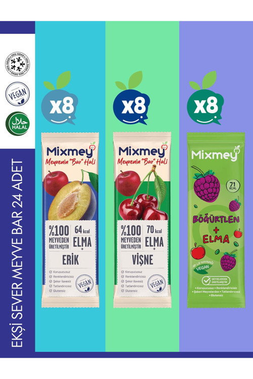 Ekşi Sever Meyve Bar 24 Adet | Vegan,glutensiz, Sağlıklı Vegan Atıştırmalık - 20gr X 24 Adet