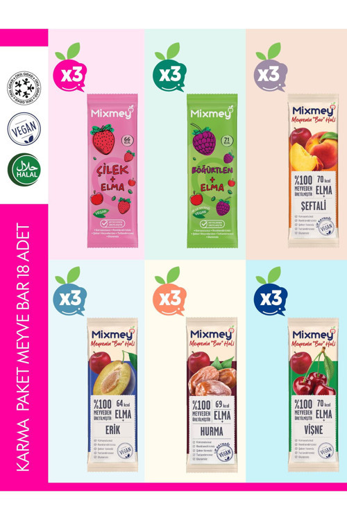 Karma 3 Paket Meyve Bar 18 Adet | Glutensiz, Vegan Sağlıklı Atıştırmalıklar - 20gr X 18 Adet