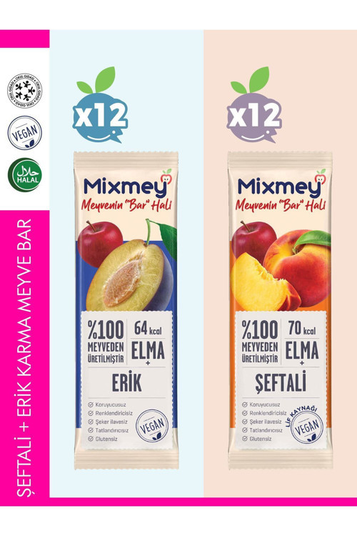 Şeftali + Erik Karma Meyve Bar | Vegan, Doğal ve Glutensiz Sağlıklı Atıştırmalık 20g x 24 Adet