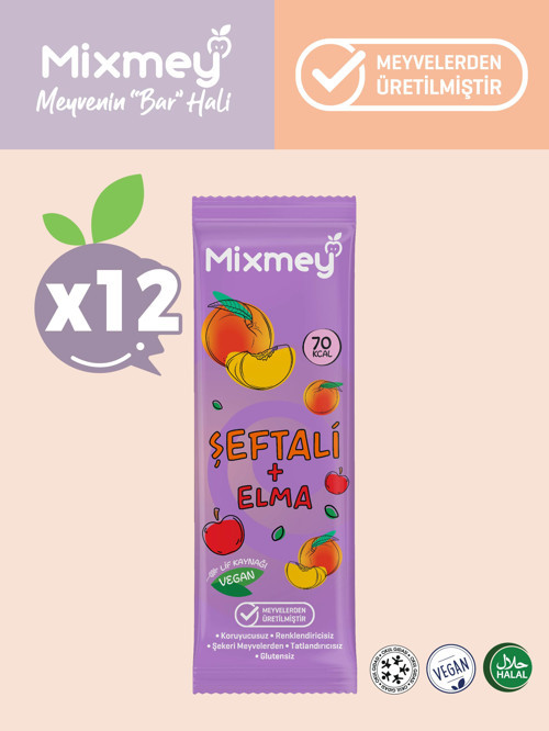 Şeftali Meyve Bar 12 Adet | Vegan, Glutensiz Sağlıklı Atıştırmalık - 20gr X 12 Adet