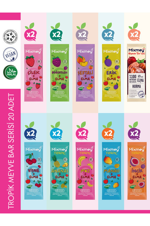 Tropik Meyve Bar Serisi 20 Adet | Vegan Ve Glutensiz Sağlıklı Atıştırmalık - 20gr X 20 Adet