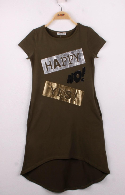 Toontoy Kız Çocuk Yes No Baskılı Elbise