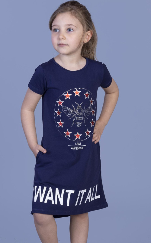 Toontoy Kız Çocuk I Want It All Baskılı Elbise
