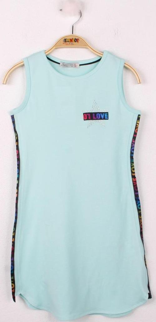 Toontoy Kız Çocuk Göğsü Yıldız Baskılı Sıfır Kol Elbise