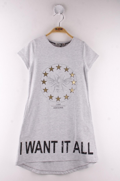 Toontoy Kız Çocuk I Want It All Baskılı Elbise