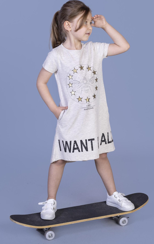 Toontoy Kız Çocuk I Want It All Baskılı Elbise