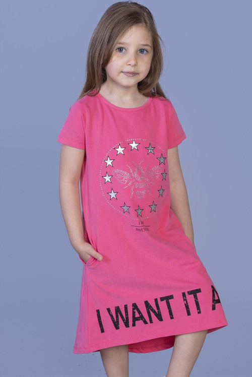 Toontoy Kız Çocuk I Want It All Baskılı Elbise