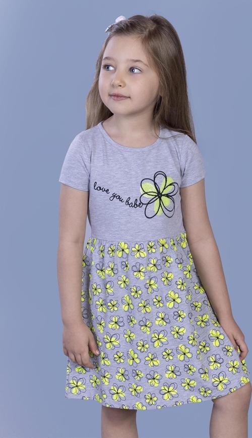 Toontoy Kız Çocuk Çiçek Desenli Yazı Nakışlı Pullu Taş İşlemeli Elbise