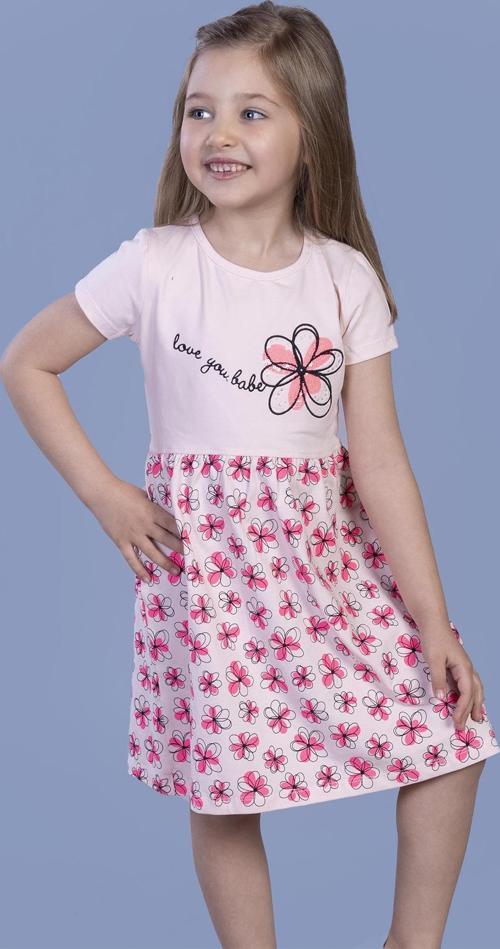 Toontoy Kız Çocuk Çiçek Desenli Yazı Nakışlı Pullu Taş İşlemeli Elbise