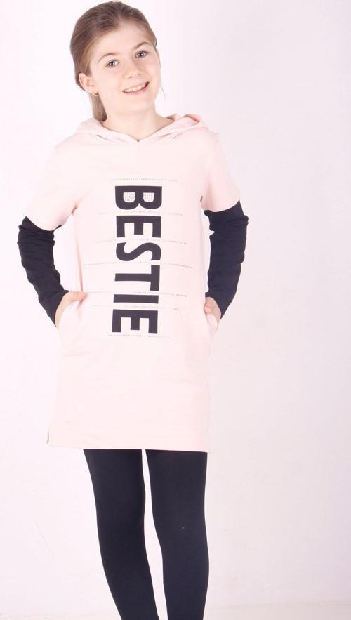 Toontoy Kız Çocuk Bestie Baskılı Kapşonlu Elbise