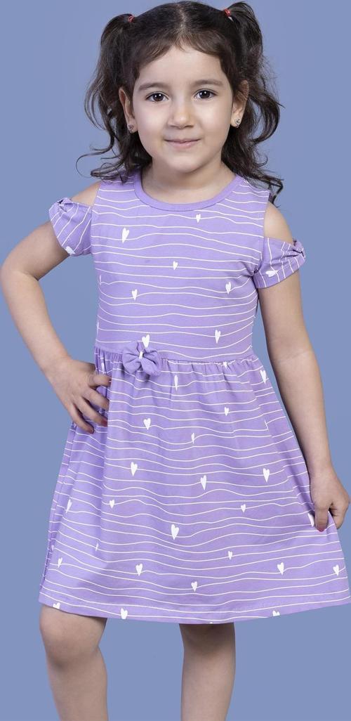 Toontoy Kız Çocuk Kalp Desenli Kolları Detaylı Elbise