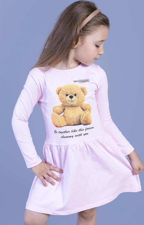 Toontoy Kız Çocuk Ayıcık Baskılı Elbise