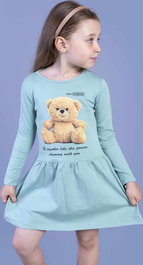 Toontoy Kız Çocuk Ayıcık Baskılı Elbise