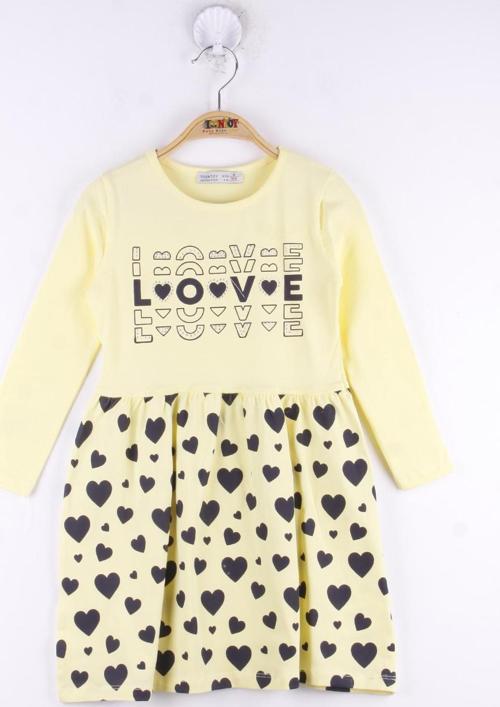 Toontoy Kız Çocuk Love Baskılı Elbise