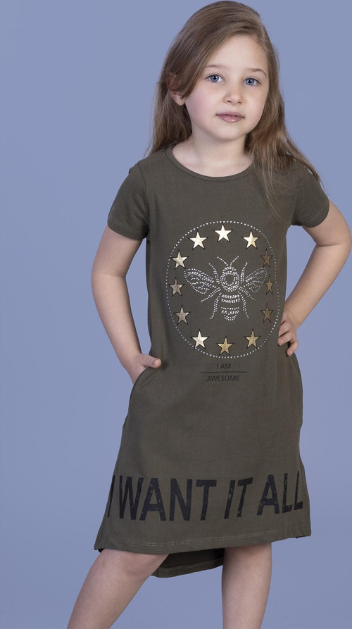 Toontoy Kız Çocuk I Want It All Baskılı Elbise