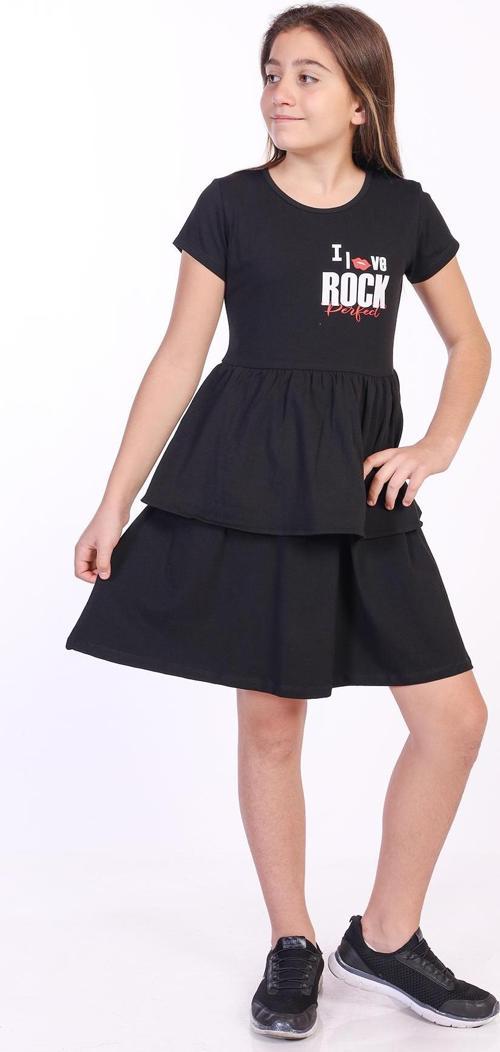 Toontoy Kız Çocuk I Love Rock Baskılı Elbise