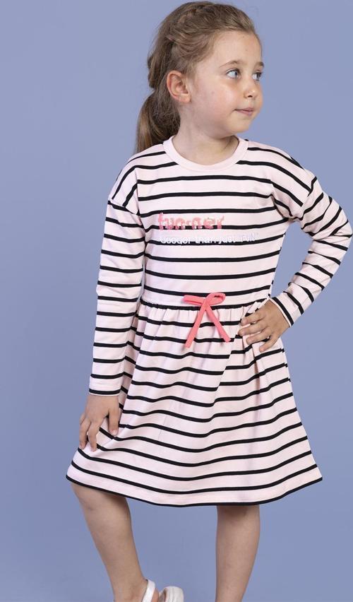 Toontoy Kız Çocuk Bel Fırfır Detaylı Çizgili Yazı Baskılı Elbise
