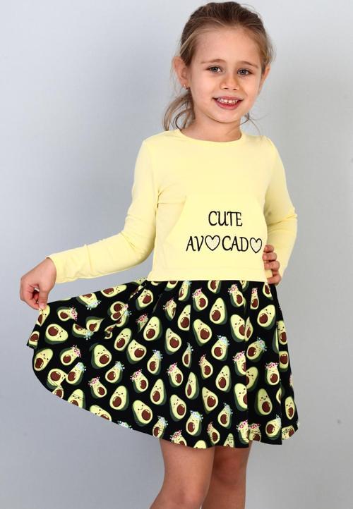 Toontoy Kız Çocuk Cute Avocado Naskışlı Eteği Desenli Elbise