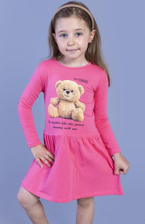 Toontoy Kız Çocuk Ayıcık Baskılı Elbise