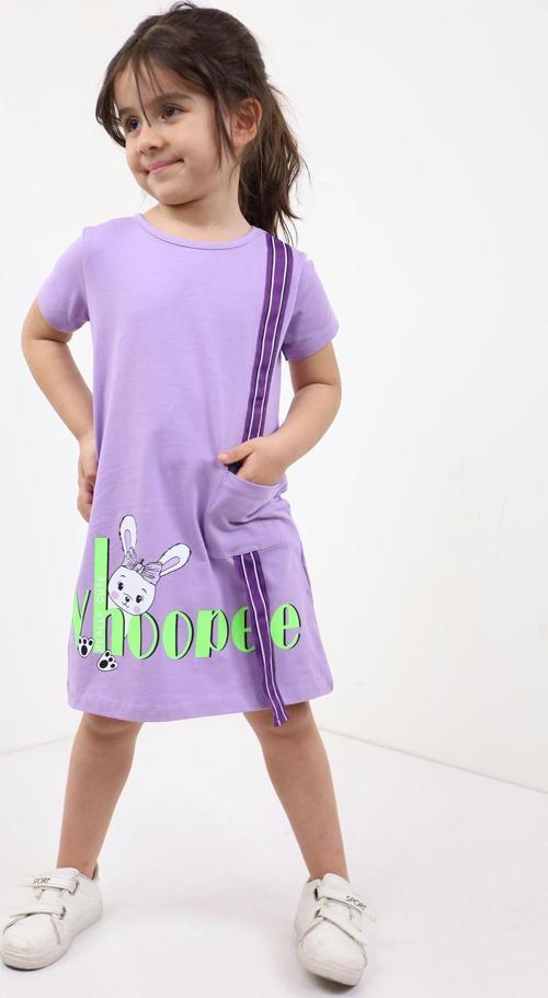 Toontoy Kız Çocuk Cepli Şeritli Tavşan Baskılı Elbise