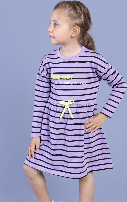 Toontoy Kız Çocuk Bel Fırfır Detaylı Çizgili Yazı Baskılı Elbise