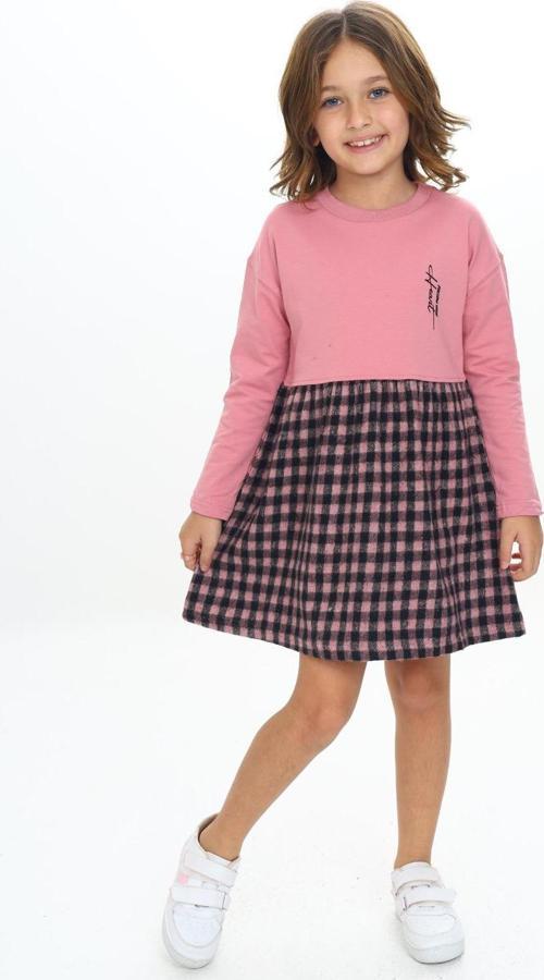 Toontoy Kız Çocuk Etek Ekose Volanlı Yazı Baskılı Elbise