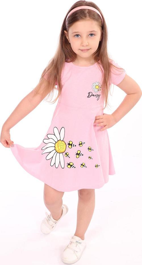 Toontoy Kız Çocuk Göğsü Ve Etek Kısmı Daisy Yazılı Arı Baskılı Elbise