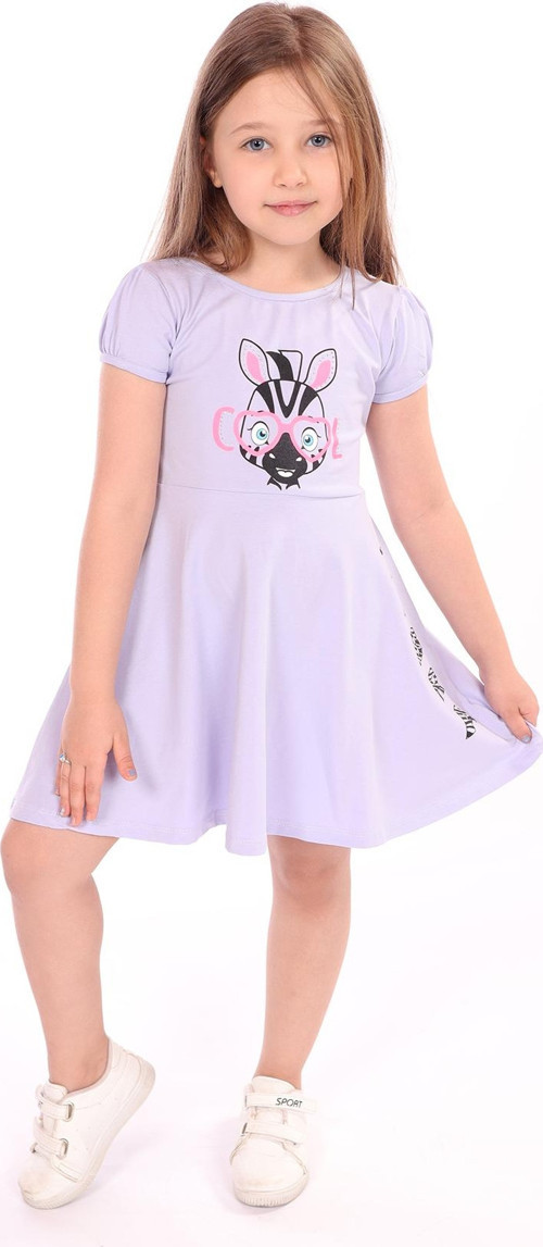 Toontoy Kız Çocuk Bisiklet Yaka Zebra Baskılı Elbise