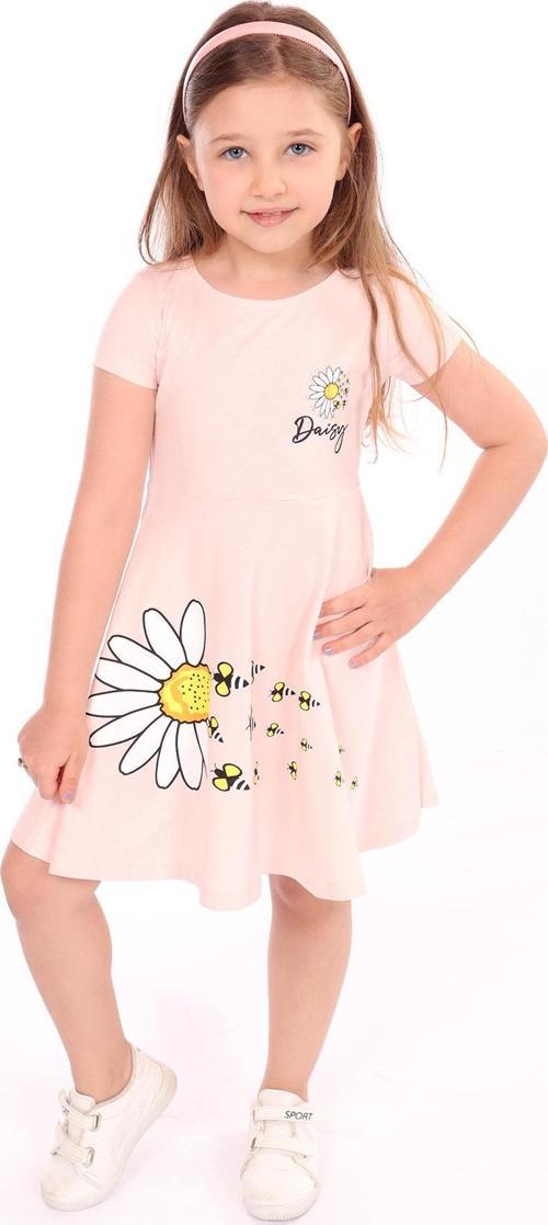 Toontoy Kız Çocuk Göğsü Ve Etek Kısmı Daisy Yazılı Arı Baskılı Elbise