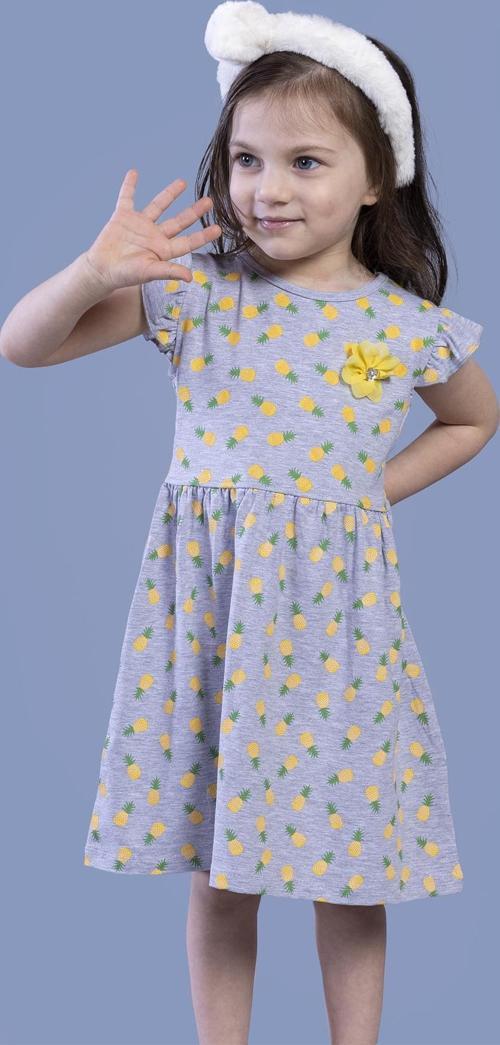 Toontoy Kız Çocuk Komple Ananas Baskılı Çiçek Aksesuarlı Elbise