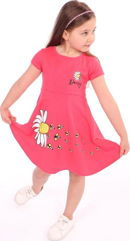 Toontoy Kız Çocuk Göğsü Ve Etek Kısmı Daisy Yazılı Arı Baskılı Elbise