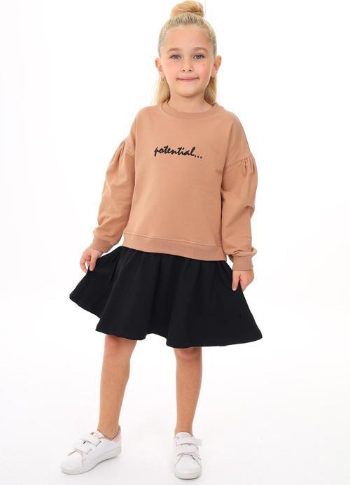 Toontoy Kız Çocuk Etek Volanlı Nakışlı Elbise