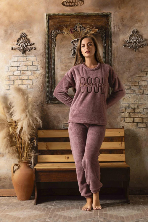 Charme Kadın Kışlık Peluş Pijama Takımı K-200-468 - 1 Adet Mürdüm-S