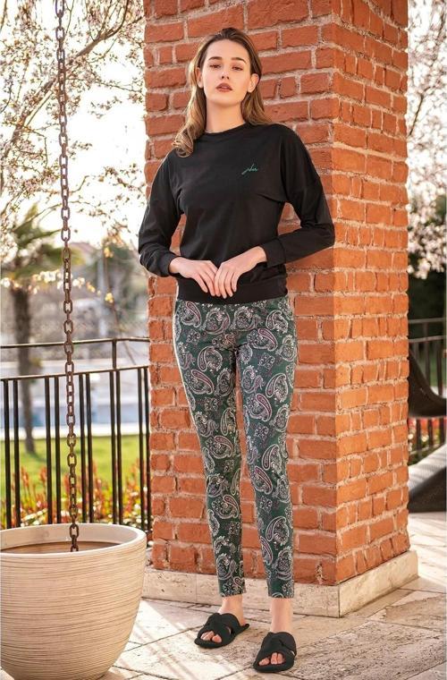 Kadın Sıfır Yaka Kışlık Pijama Takımı 10075 - 1 Adet Siyah-S