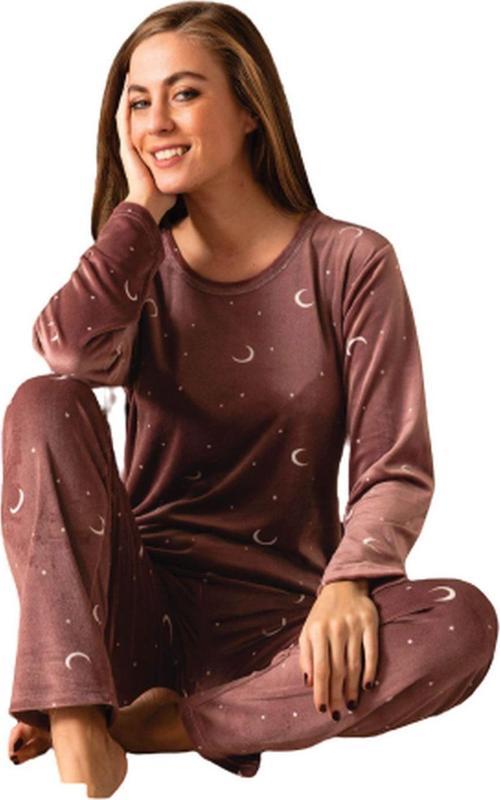 Kadın Kışlık Kadife Pijama Takımı 536- 1 Adet Gül Kurusu-XL