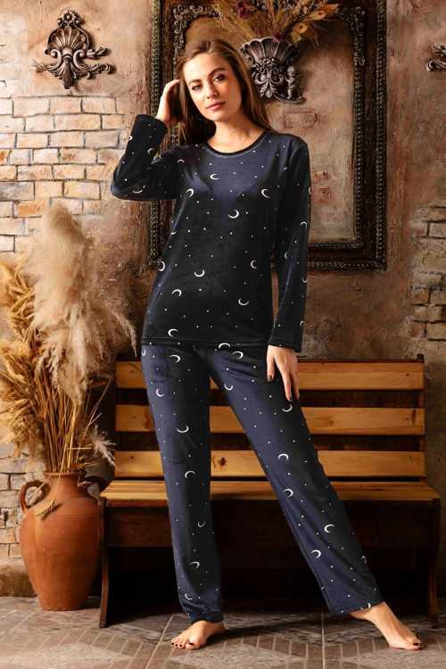 Kadın Kışlık Kadife Pijama Takımı 532- 1 Adet Siyah-M