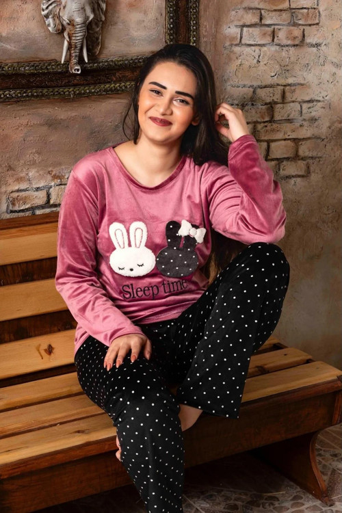 Kadın Kışlık Kadife Pijama Takımı K200/834 - 1 Adet Lila-S