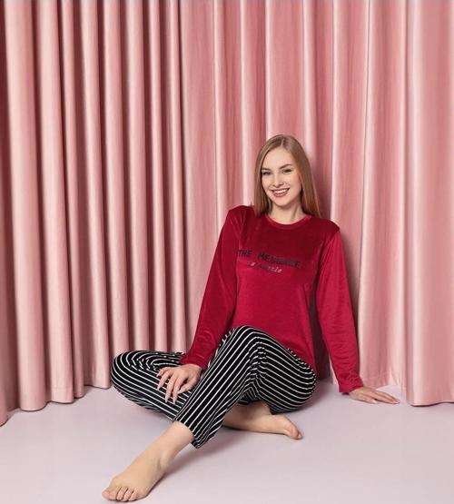 Kadın Kışlık Kadife Pijama Takımı K200/808 - 1 Adet Kırmızı-M
