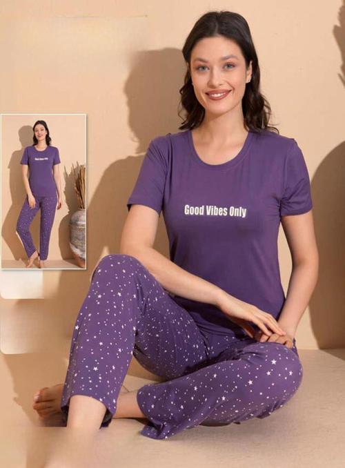 Kadın Milan Bisiklet Yaka İnce Kısa Kol Pijama Takımı 11008 - 1 Adet Mor-2XL