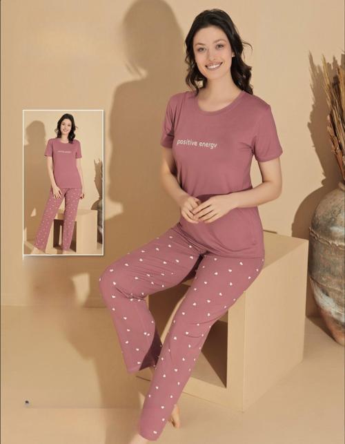 Kadın Milan Bisiklet Yaka İnce Kısa Kol Pijama Takımı 11009 - 1 Adet Pembe-S - M