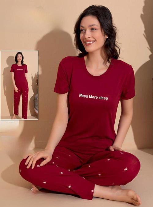 Kadın Milan Bisiklet Yaka İnce Kısa Kol Pijama Takımı 11003 - 1 Adet Bordo-XL