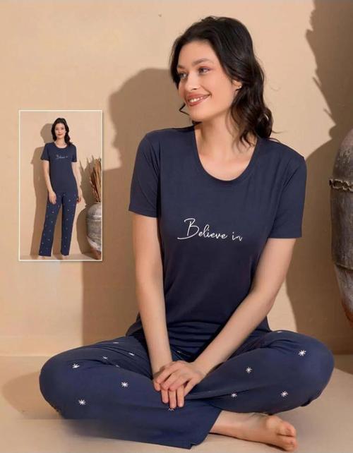 Kadın Milan Bisiklet Yaka İnce Kısa Kol Pijama Takımı 11005 - 1 Adet KB19244 Füme-XL