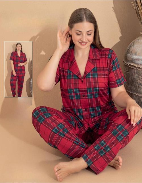 Kadın Milan Büyük Beden Boydan Düğmeli Kısa Kol İnce Pijama Takımı 11081 - 1 Adet Kırmızı-3XL