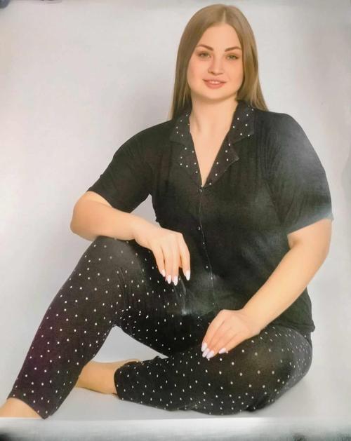 Kadın Viskon Büyük Beden Kısa Kol Boydan Düğmeli İnce Pijama Takımı 7550/3 - 1 Adet Siyah-4XL