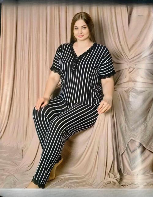 Kadın Viskon Büyük Beden Kısa Kol V Yaka İnce Pijama Takımı 7530/1 - 1 Adet Siyah-4XL