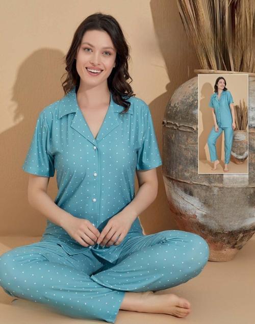 Kadın Milan Boydan Düğmeli Kısa Kol Su Yeşili İnce Pijama Takımı 11034 - 1 Adet Yeşil-XL