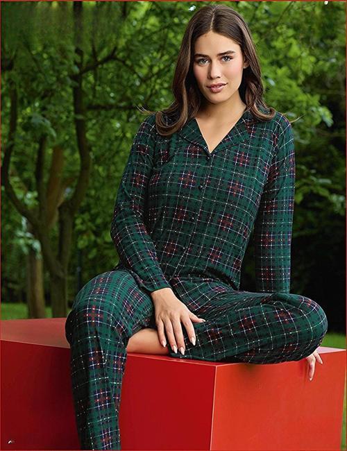 Kadın Süet Önden Düğmeli Likralı Pijama Takımı 4 - 1 Adet Yeşil-S - M